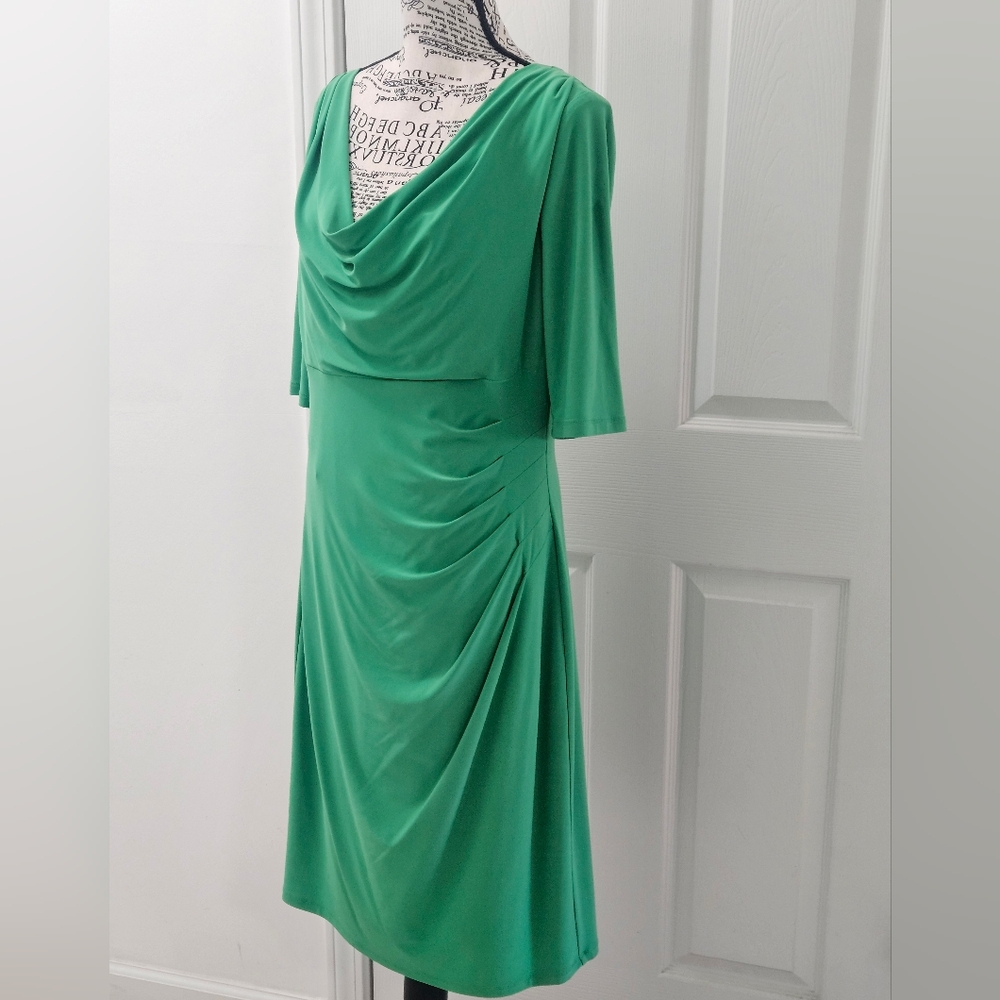 Ralph Lauren Green Midi Dress with Cowl Neck. Size 14 - Picture 3 of 7